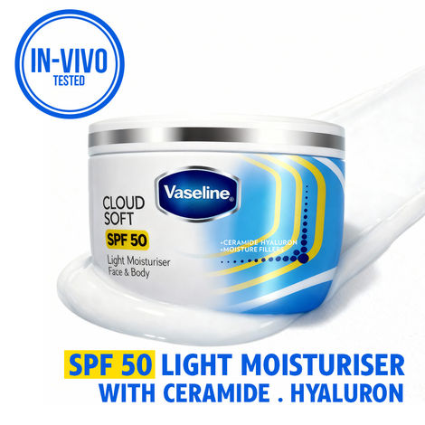Buy Vaseline Cloud Soft SPF 50 Light Moisturiser | Ceramides & Hyaluron | Non-Sticky Hydration 200 ml-Purplle