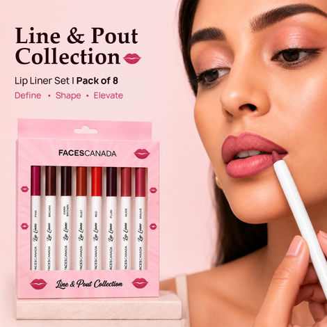 Buy Faces Canada Line & Pout Collection Lip Liner Set | Pack of 8 Matte Lip Liners | 8 Versatile Shades for Indian Skin Tones | Creamy Glide Formula | Define, Shape & Fill Lips-Purplle