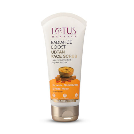 Buy Lotus Herbals Radiance Boost Ubtan Face Scrub| Turmeric, Sandalwood and Rose Water | Glowing Skin |Reducing Dark Spots | Paraben free, Mineral Oil Free | 100gm-Purplle