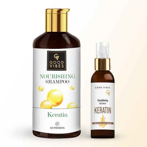 Buy Good Vibes Keratin Hair Repair and Shine Combo (Keratin Nourishing Shampoo-300 ml + Keratin Smoothening Hair Serum-50 ml) Combo of 2-Purplle
