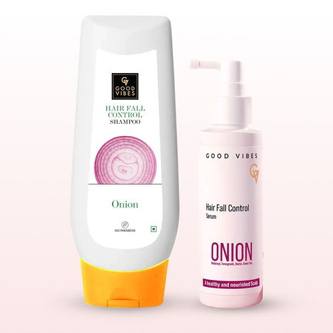 Buy Good Vibes Onion Hairfall Control Duo (Onion Hairfall Control Shampoo-200 ml + Onion Hair Fall Control Serum-50 ml) Combo of 2-Purplle