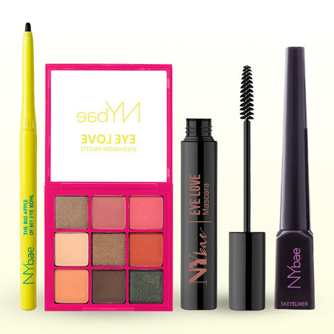 Buy NY Bae Complete Eye Makeup Combo (Eye Love Eyeshadow Palette-9 gm + Eye Love Lengthening Mascara-Black Eyeliner + Skeyeliner-Black Matte + The Big Apple Of My Eyes Kohl Kajal - Black) Combo of 4-Purplle