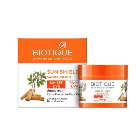 Buy Biotique Sun Shield Sandalwood 50+Spf Sunscreen Cream (50 gm)-Purplle