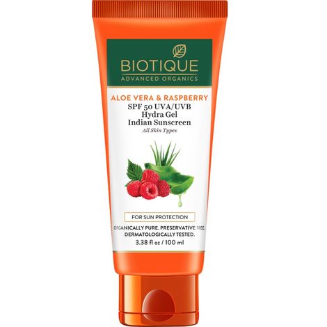 Buy BIOTIQUE ALOE VERA & RASPBERRY SPF 50 Hydra Gel Indian Sunscreen (100 gm)-Purplle