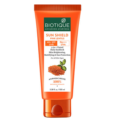 Buy Biotique Bio Pink Lentils 3-In-1 Matte Look Daily Sun Block Sunblock SPF 40 (100 ml)-Purplle