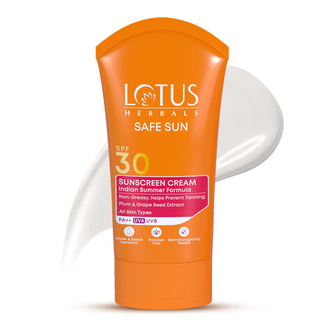 Buy Lotus Herbals Safe Sun Sunscreen Cream - Indian Summer Formula | SPF 30 | PA++ | Non-Greasy | Sweat & Water Resistant | 100 gm-Purplle