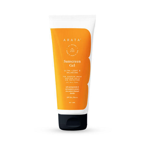 Buy Arata Sunscreen Gel, Ultra Light & Balancing, For Broad Spectrum UVA & UVB Protection (50 ML) | SPF 50+ & PA+++ | With Pomegranate & Red Raspberry | All Skin Types | All-Natural, Non-Toxic-Purplle