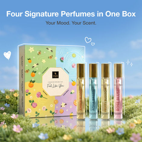 Buy Good Vibes Four Signature Perfumes Gift Set | Aqua Breeze, Rose Blush, Fruity Blossom & Amber Bloom | Long-Lasting Fragrance | For Every Mood & Every Occasion | Travel-Friendly Mini Bottles | Pack of 4-Purplle