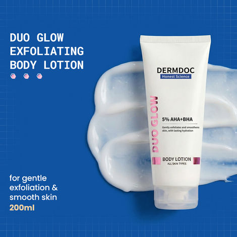 Buy DermDoc Duo Glow 5% AHA + BHA Exfoliating Body Lotion | Dual-Action Exfoliation for Smooth, Bright Skin | Removes Dead Skin & Unclogs Pores | Hydrating, Fast-Absorbing | All Skin Types | 200 ml-Purplle