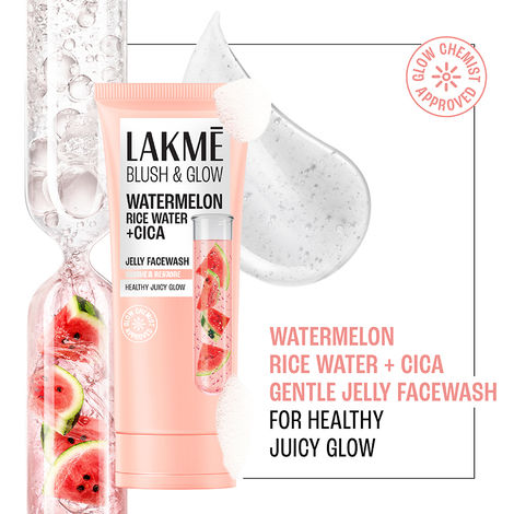 Buy Lakme Blush & Glow Watermelon Rice Water + Cica Gentle Jelly Face Wash for All Skin Types - 150 gm | Soothes and Restores Skin Barrier for Naturally Glowing Skin | Hydrating Daily Cleanser for Men & Women-Purplle
