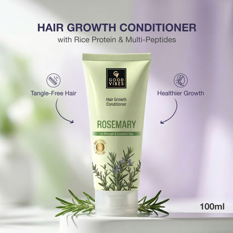Buy Good Vibes Rosemary, Rice Protein & Multi Peptide Hair Growth Conditioner | Strengthens Hair & Reduces Breakage | Smooth, Tangle-Free Hair | Supports Healthy Hair Growth | For Weak & Damaged Hair -100 ml-Purplle