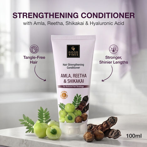 Buy Good Vibes Amla, Reetha & Shikakai Strengthening Conditioner | Reduces Breakage & Strengthens Hair | Smooth & Tangle-Free Hair | Adds Natural Shine&nbsp;|&nbsp;For Weak & Damaged Hair | 100 ml-Purplle