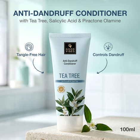 Buy Good Vibes Tea Tree, Salicylic Acid & Piroctone Olamine Anti-Dandruff Conditioner | Reduces Dandruff & Flakes | Soothes Itchy Scalp | Controls Oil & Buildup | Smoothens & Detangles Hair | 100 ml-Purplle