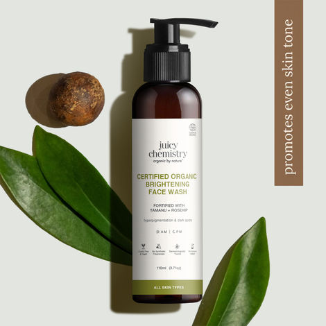 Buy Juicy Chemistry Certified Organic Brightening Face Wash with Tamanu & Rosehip, 110 ml | Deeply Cleanses & Brightens Skin | Reduces Pigmentation & Dark Spots | Restores Glow | Dermatologically & Clinically Tested | Cruelty Free-Purplle