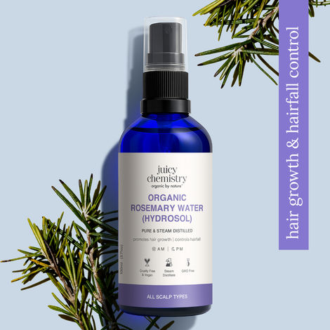 Buy Juicy Chemistry Organic Rosemary Water (Hydrosol), 100 ml | 100% Pure Steam Distilled Toner & Hair Mist | Boots Hair Growth | Reduces Dandruff & Controls Hairfall | Clarifies Skin | Dermatologically Tested-Purplle