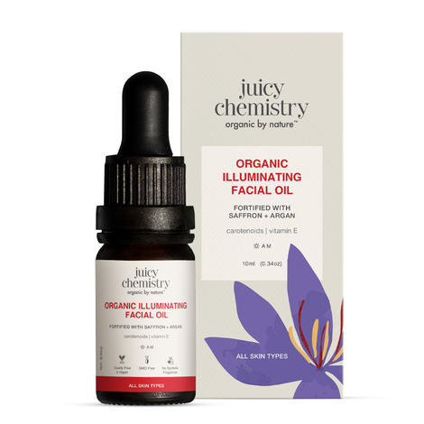 Buy Juicy Chemistry Organic Illuminating Facial Oil with Saffron + Argan, 10 ml | Boosts Skin Glow | Promotes Healthier Barrier | Brightens & Evens Out Skin Tone | Non-sticky & Lightweight | Dermatologically Tested-Purplle