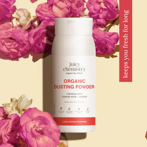 Buy Juicy Chemistry 100% Organic Dusting Powder with Damask Rose + Jasmine, 100 gm | Refreshing & Cooling Face & Body Powder | Controls Oil, Sweat, Odour & Itching | Soothes Irritated Skin | Talc-Free | Dermatologically Tested-Purplle