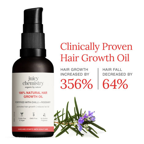 Buy Juicy Chemistry 100% Natural Chilli + Rosemary Hair Growth Oil, 30 ml | Promotes Hair Growth | Strengthens & Reduces Hair Fall | Revitalises Scalp & Hair | Improves Hair Texture | Clinically Proven-Purplle