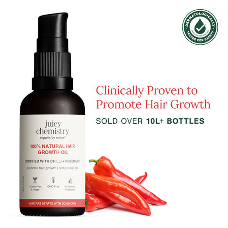 Buy Juicy Chemistry 100% Natural Chilli + Rosemary Hair Growth Oil, 30 ml | Promotes Hair Growth | Strengthens & Reduces Hair Fall | Revitalises Scalp & Hair | Improves Hair Texture | Clinically Proven-Purplle