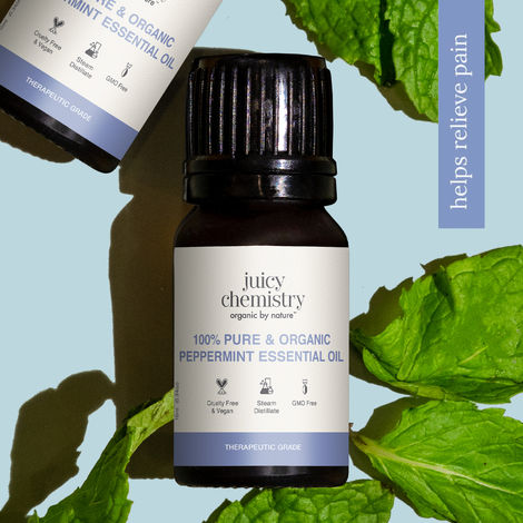 Buy Juicy Chemistry 100% Pure & Organic Peppermint Essential Oil, 10 ml | Cooling & Refreshing Oil for Skin, Hair & Aromatherapy | Soothes & Relieves Headaches | Reduces Muscles & Joint Pain | Cruelty Free & Vegan-Purplle