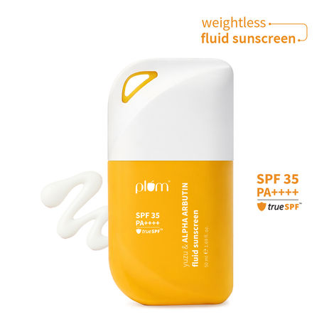 Buy Plum Yuzu & Alpha Arbutin Weightless Fluid Sunscreen 35 PA++++ | Helps Fade Tan & Dark Spots | Ultra-light Texture | 50 gm-Purplle