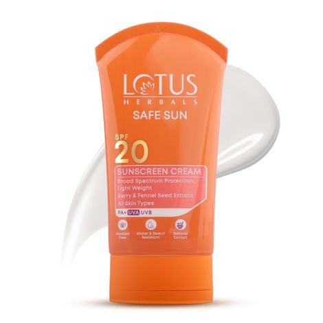 Buy Lotus Herbals Safe Sun Sunscreen Cream| SPF 20 | PA+ | Sweat & Waterproof | Non-Greasy | 100 gm-Purplle