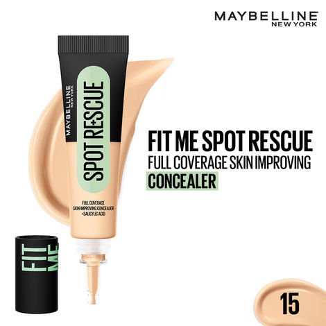 Buy Maybelline New York Fit Me Spot Rescue Full Coverage Concealer, 24H Wear, Fades Spots, Minimizes Pimples, Clinically Tested, Non Comedogenic - 15, 15 gm-Purplle