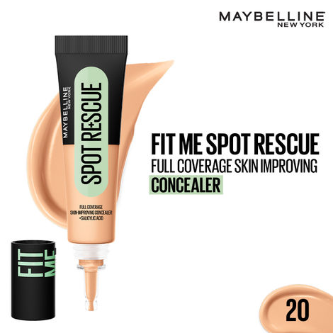 Buy Maybelline New York Fit Me Spot Rescue Full Coverage Concealer, 24H Wear, Fades Spots, Minimizes Pimples, Clinically Tested, Non Comedogenic - 20, 15 gm-Purplle