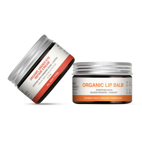 Buy Juicy Chemistry Recovery Duo | Damask Rose & Caffeine Under Eye Cream + Blood Orange Rosehip Lip Balm | Dark Circles, Puffiness & Eye Repair | Lip Depigmentation & Hydration | Combo of 2-Purplle