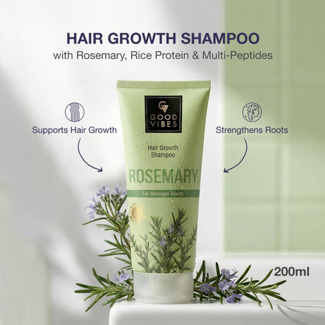 Buy Good Vibes Rosemary, Rice Protein & Multi Peptide Hair Growth Shampoo|Strengthens Roots & Reduces Hair Fall|Supports Healthy Hair Growth|Gentle Cleansing, Non-Drying Formula | For Stronger, Thicker-Looking Hair | Suitable for All Hair Types| 200 ml-Purplle