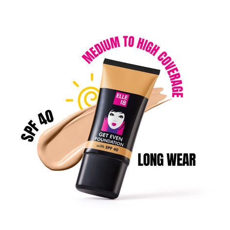 Buy Elle18 Get Even Foundation, Natural Pearl, Matte Finish with SPF 40, Infused with Vit E | 27 ml-Purplle