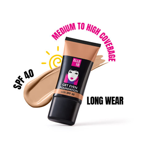 Buy Elle18 Get Even Foundation, Natural Shell, Matte Finish with SPF 40, Infused with Vit E| 27 ml-Purplle