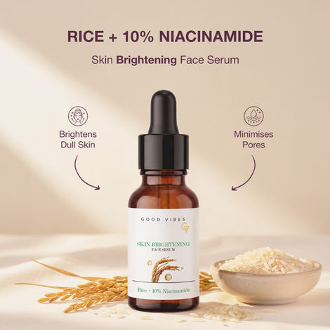 Buy Good Vibes Rice + 10% Niacinamide Brightening Face Serum | Korean Glass Skin | Helps Give Clear, Glowing & Brighter-Looking Skin | Even-Tone & Hydrating | Lightweight & Fast-Absorbing | 15 ml-Purplle