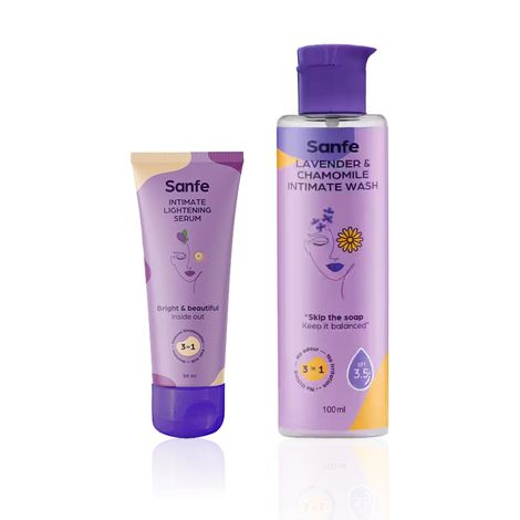 Buy Sanfe Intimate Care Duo (Intimate Lightening Serum 50 gm with Kojic Acid & Mulberry + Natural 3-in-1 Intimate Wash Lavender & Chamomile 100 ml) - Combo of 2-Purplle