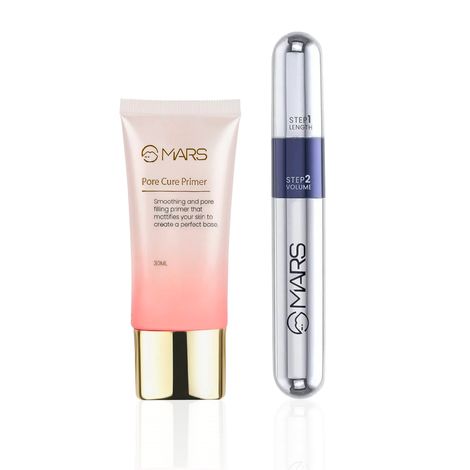 Buy MARS Base & Lash Duo - MARS Pore Cure Primer 30 ml , MARS Double Trouble Volumizing and Lengthening Mascara 15 ml Black Combo of 2-Purplle