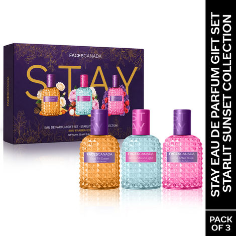 Buy FACES CANADA Stay Eau de Parfum Gift Set - Starlit Sunset Collection, 60 ml (20 ml x 3) | From Mysterious to Romantic to Playful | Long-Lasting Perfume | Elegant Daily Scent | Gifts for Women | For Every Mood & Occasion | Premium Fragrance-Purplle
