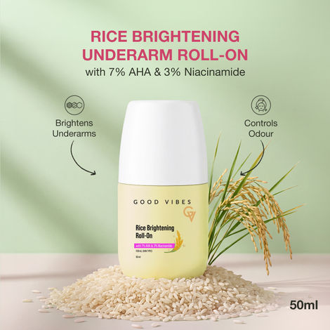 Buy Good Vibes Rice Brightening Underarm Roll On With 7% AHA & 3% Niacinamide | Helps Reduce the Appearance of Underarm Darkness | Quick-Drying & Non-Sticky | Helps Protect Against Odour & Sweat | Suitable for All Skin Types | 50 ml-Purplle