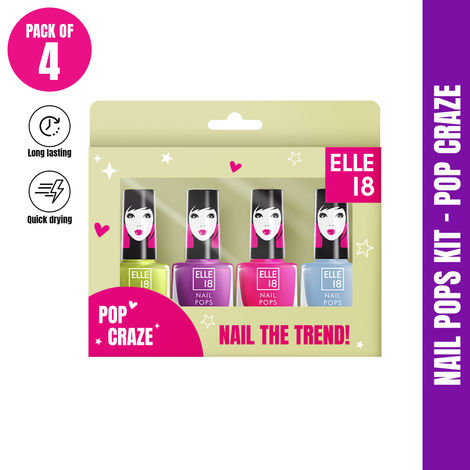 Buy Elle18 Nail Pop Kit: Pop Craze, Pack of 4, 5 ml *4-Purplle
