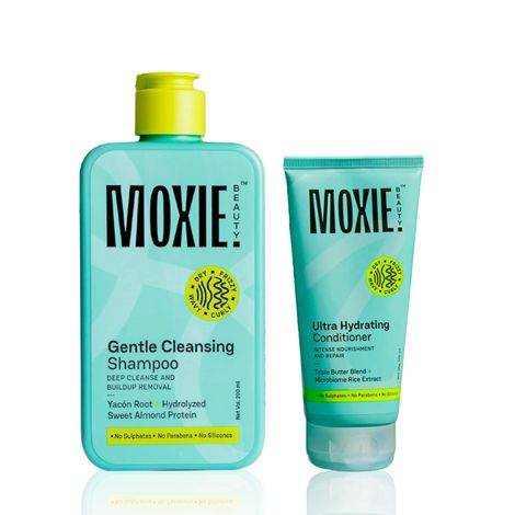 Buy Moxie Beauty Wash & Hydrate Duo (Gentle Cleansing Shampoo 200 ml + Ultra Hydrating Conditioner 175 ml) Haircare kit,Combo of 2-Purplle