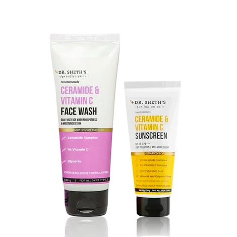 Buy Dr. Sheth's Ceramide & Vit C Face Wash (100 gm) + Ceramide & Vit C Sunscreen SPF50+ (30 gm) Skincare Kit Combo of 2-Purplle