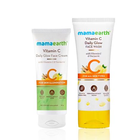 Buy Mamaearth Vitamin C Face Wash With Vitamin C And Turmeric For All Skin Types + Vitamin C Daily Glow Face Cream With Vitamin C & Turmeric for Skin Illumination, Skincare kit, Combo of 2-Purplle