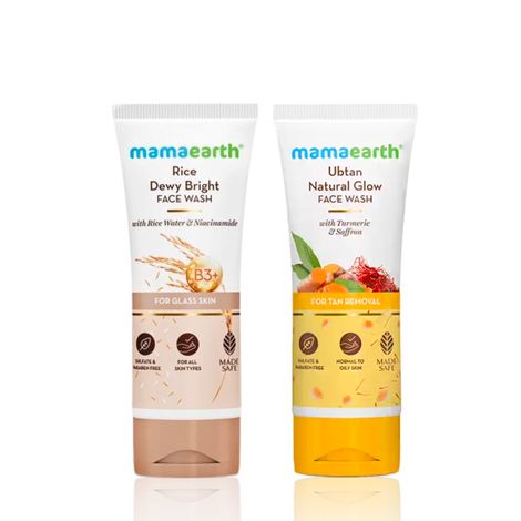 Buy Mamaearth Rice Face Wash With Rice Water & Niacinamide for Glass Skin + Ubtan Natural Face Wash For All skin type With Turmeric & Saffron For Tan Removal And Skin Brightening, Skincare kit, Combo of 2-Purplle