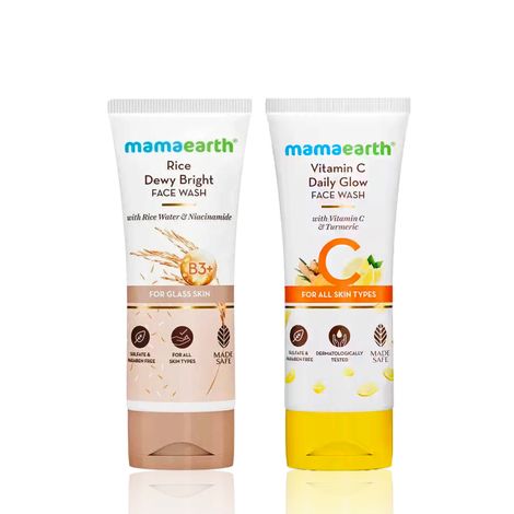 Buy Mamaearth Vitamin C Face Wash With Vitamin C And Turmeric For All Skin Types + Rice Face Wash With Rice Water & Niacinamide for Glass Skin Skincare kit, Combo of 2-Purplle