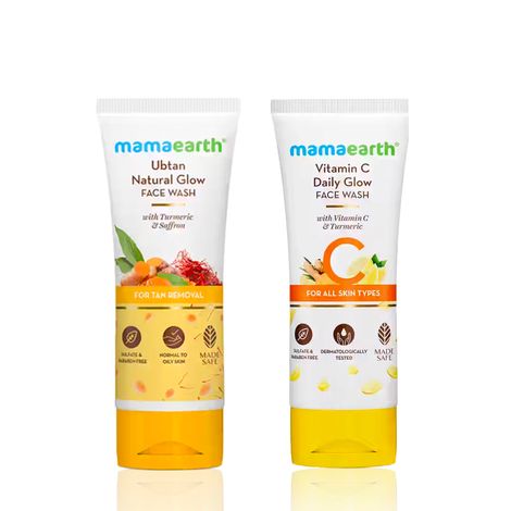 Buy Mamaearth Vitamin C Face Wash With Vitamin C And Turmeric For All Skin Types + Ubtan Natural Face Wash For All skin type With Turmeric & Saffron For Tan Removal And Skin Brightening Skincare kit, Combo of 2-Purplle