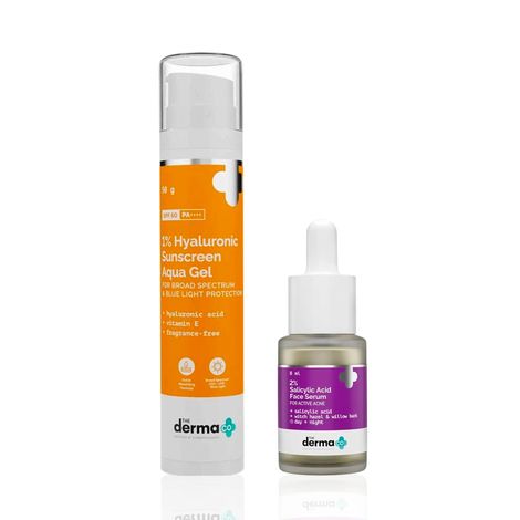 Buy The Derma co. 1% Hyaluronic Sunscreen Aqua Gel (50 gm) + 2% Salicylic Acid Face Serum (8 ml) Skincare Kit Combo of 2-Purplle