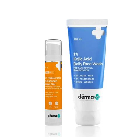 Buy The Derma co. 1% Kojic Acid Face Wash (100 ml) + 1% Hyaluronic Sunscreen Aqua Gel (50 gm) Skincare Kit Combo of 2-Purplle