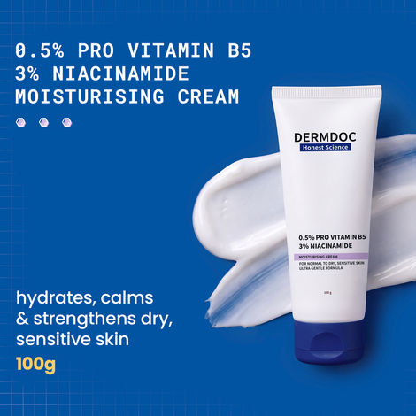 Buy Dermdoc 0.5% Pro Vitamin B5 & 3% Niacinamide Moisturising Cream | Strengthens Dry & Sensitive Skin Barrier | Locks in Moisture | Helps Reduces Redness & Soothes Inflamed Skin | Lightweight & Non Greasy Formula | 100 gm-Purplle