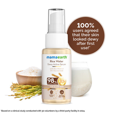 Buy Mamaearth Rice Water Dewy Active Serum with 10% Niacinamide, Rice Water & Hyaluronic Acid - 50 ml For Glass Skin | Fades Acne Marks & Dark Spots | Gives Dewy Finish | Brightens Skin | Suits All Skin Types-Purplle