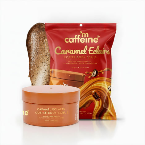 Buy mCaffeine Caramel Eclairs Coffee Body Scrub | Removes tan & Brightens Skin | Caramel Fragrance | Hydrates Skin | 175 gm-Purplle