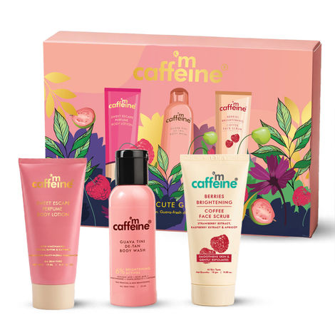 Buy mCaffeine Berry Cute Glow Kit | With Guava Tini De-Tan Body Wash, Sweet Escape Perfume Body Lotion & Berries Brightening Face Scrub 100 gm-Purplle